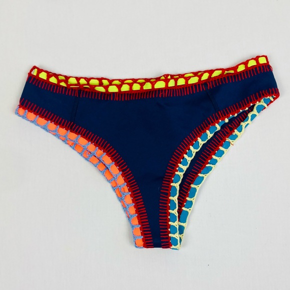 Kiini navy blue with multicolored elastic & crochet “Tasmin” two piece bikini. M - Picture 4 of 6